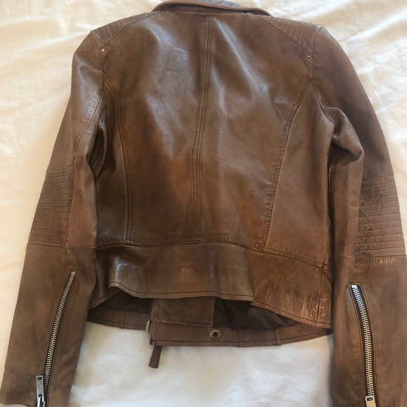 brown mango real leather jacket - Picture 3 of 16
